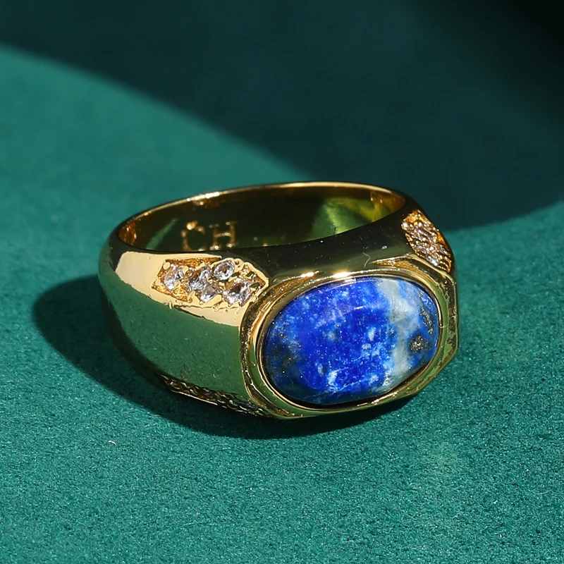 

Vintage Natural Lapis Lazuli Blue Stone Rings Antique Gold Plated For Women Retro Art Deco 2026 New Valentine Day Elegant Gift