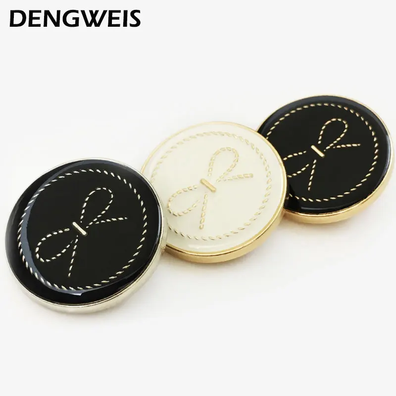 Bow Desinged Metal Round Buttons Of Clothing High Quality Black White Vintage Decor Button Sewing Accessories Needlework 6pcs/lo