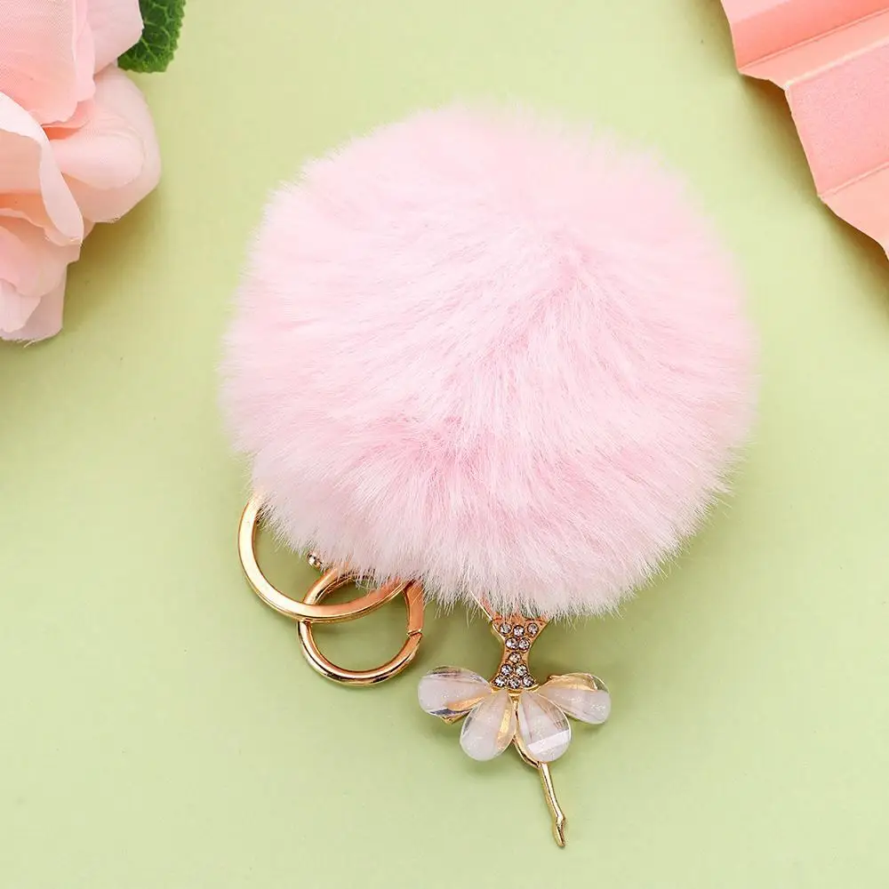 Plush Handbag Accessories Faux Rabbit Fur Jewelry Angel Keychain Key Buckle Car Pendant Ballet Dancing Girl Keyring