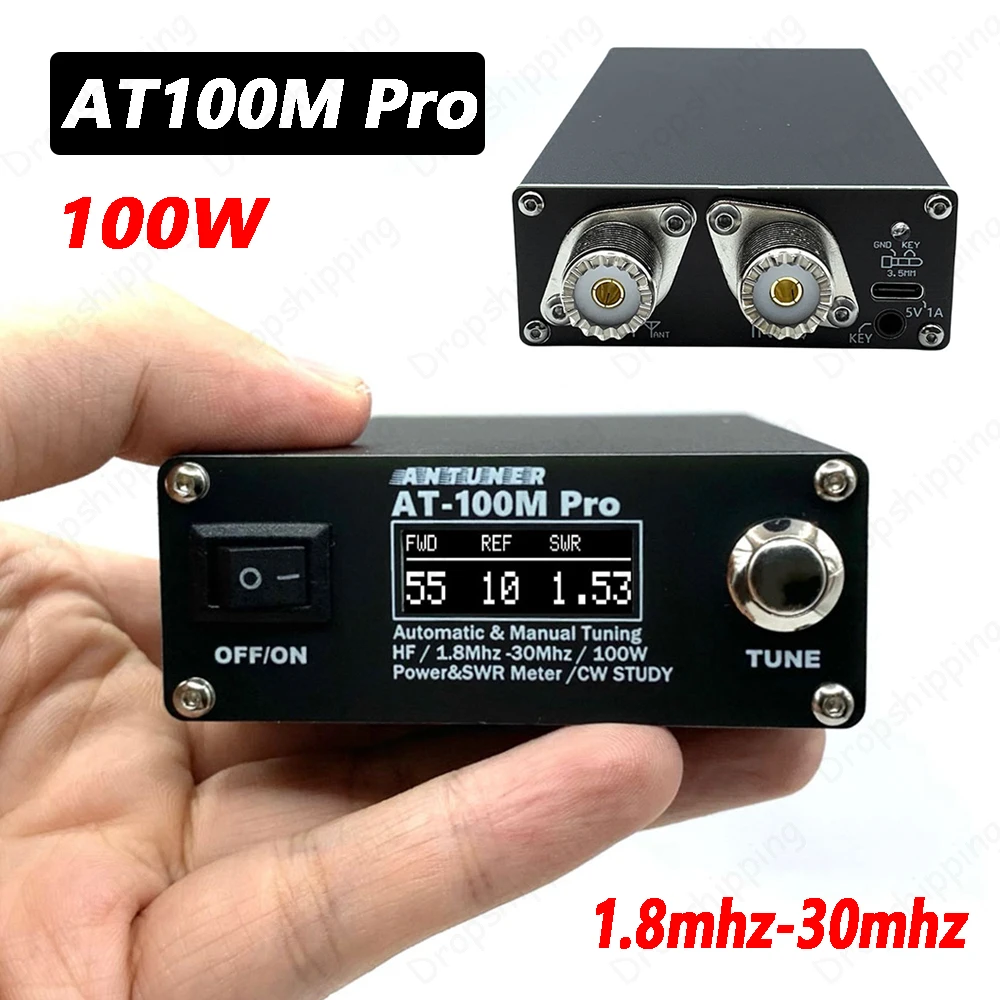 ANTUNER AT100M Pro 1.8mhz-30mhz 100W obsługa tunera antenowego kod morse\'a miernik mocy fali stojącej dla radia HF