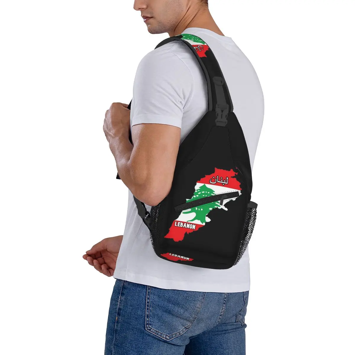 Lebanon Map And Flag Sling Bags Chest Crossbody Shoulder Backpack Hiking Travel Daypacks Printed Bags