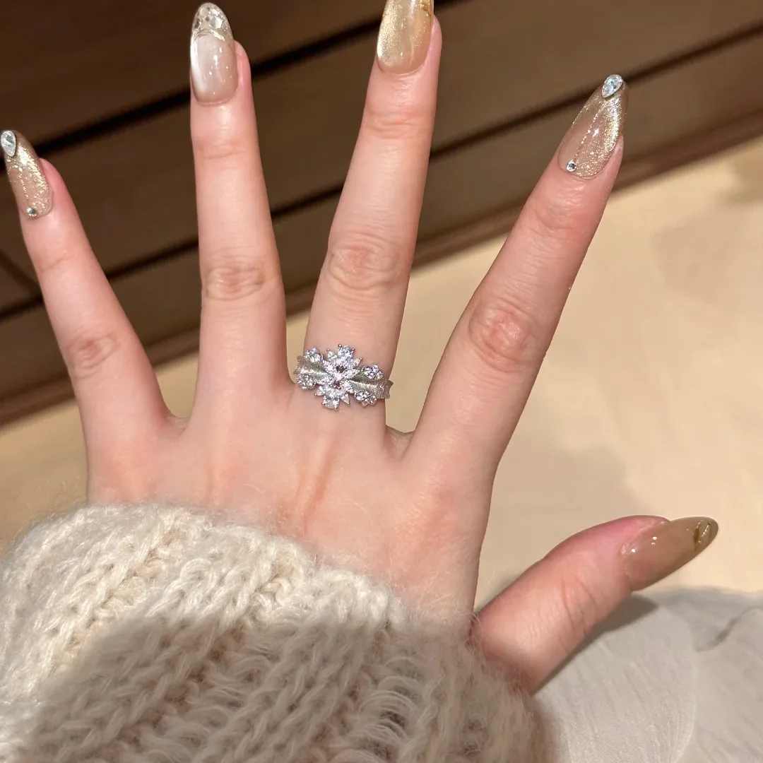 925 sterling silver lace star pattern silk satin brushed ring, niche design high temperament chic women's ring