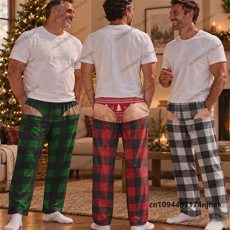 2026 Christmas Funny Butt Prank Pattern Plaid 3D Print Pajama Trouser For Men Women Autumn Winter Casual Kids/Adult Long Pants