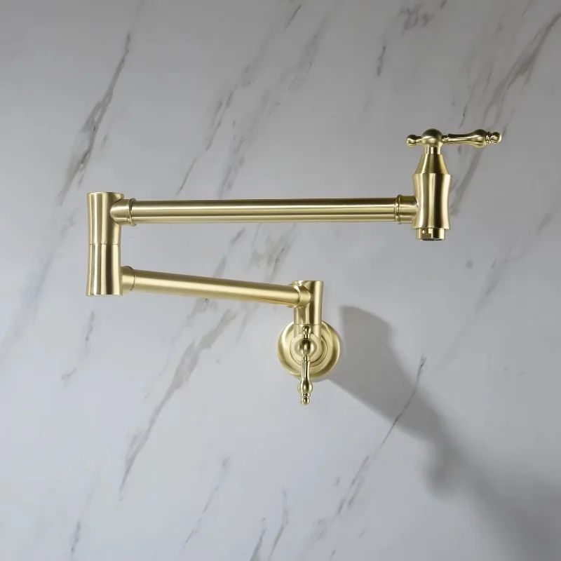 

Wall Mounted Pot Filler Tap Folding Kitchen Faucets Pull Down Kitchen Faucet Gold Ceramic Contemporary Swivel Brushed 23.58" FLG