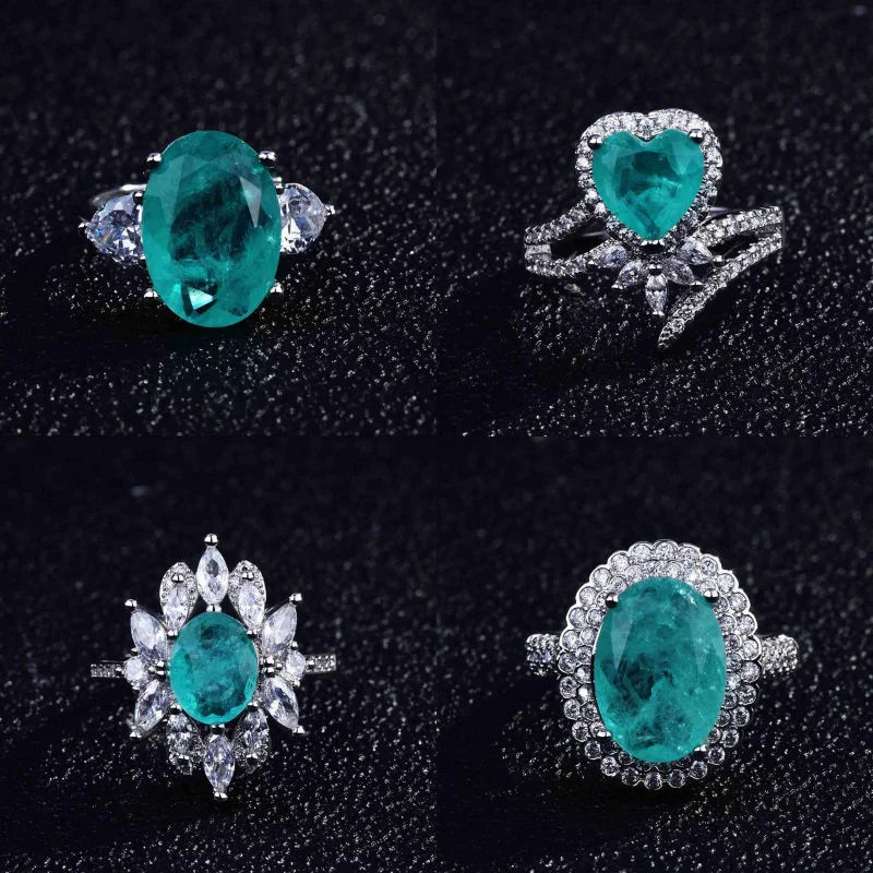 Luxurious Geometric Parairaite Gemstone Silver Jewelry Set for Women with Miniature Diamond Ensemble