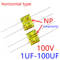 5pcs 100v 1 2.2 3.3 4.7 6.8 10UF 15 22 33 47uf 68 100UF NP frequency division Promise NP axial horizontal electrolytic capacitor