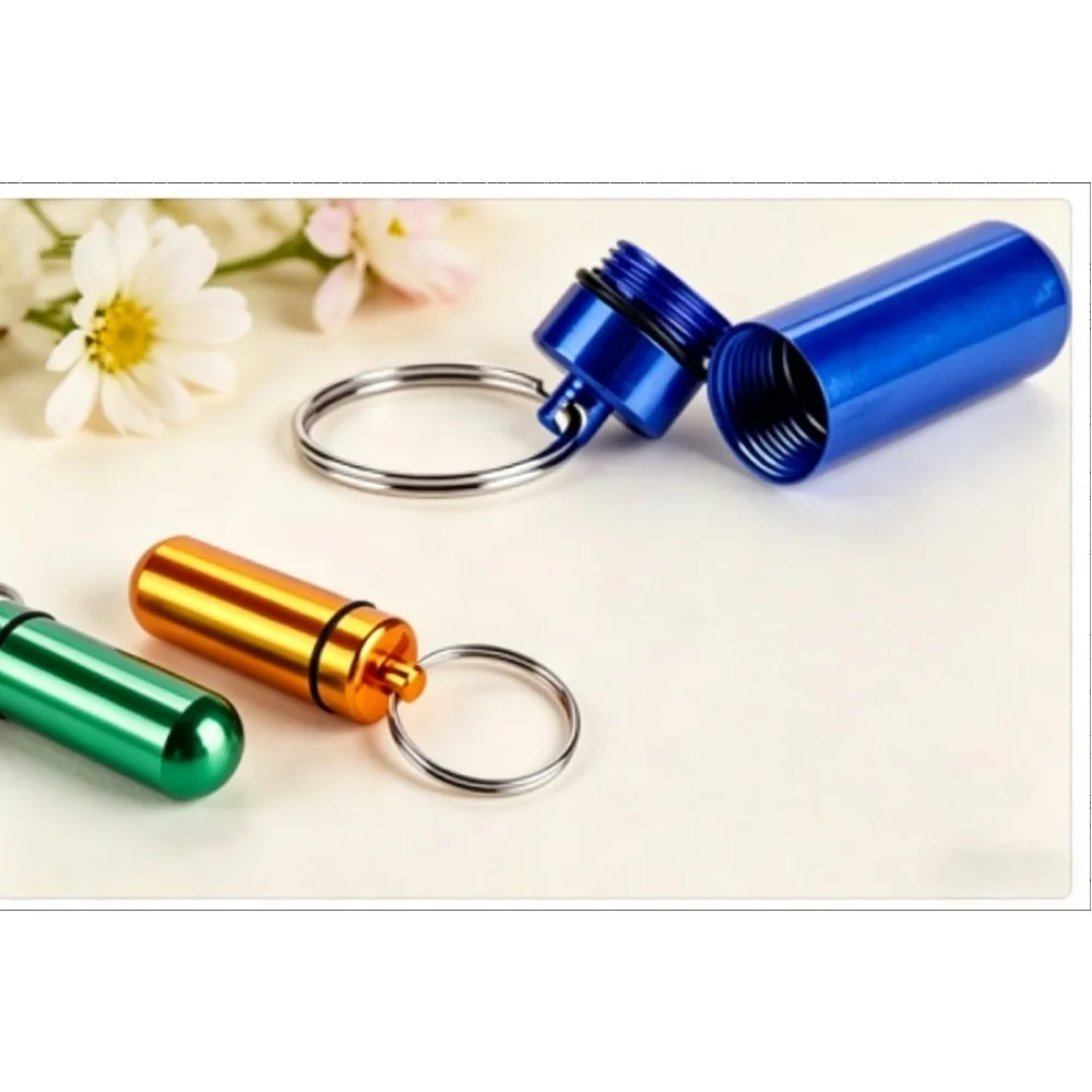 

Metal Mini Travel Portable Bottle Cache Container Keychain Medicine Box Tablets Vitamin Pillboxs Fish Oils Keyring Storage