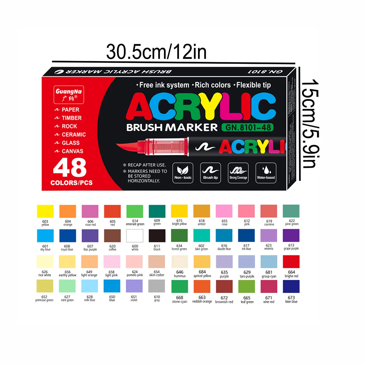 12-288 kleuren/doos Markeerset met kerstthema - Zachte punt Rechte vloeibare acrylstiften voor doe-het-zelf-vakantie Doodle Art Painting