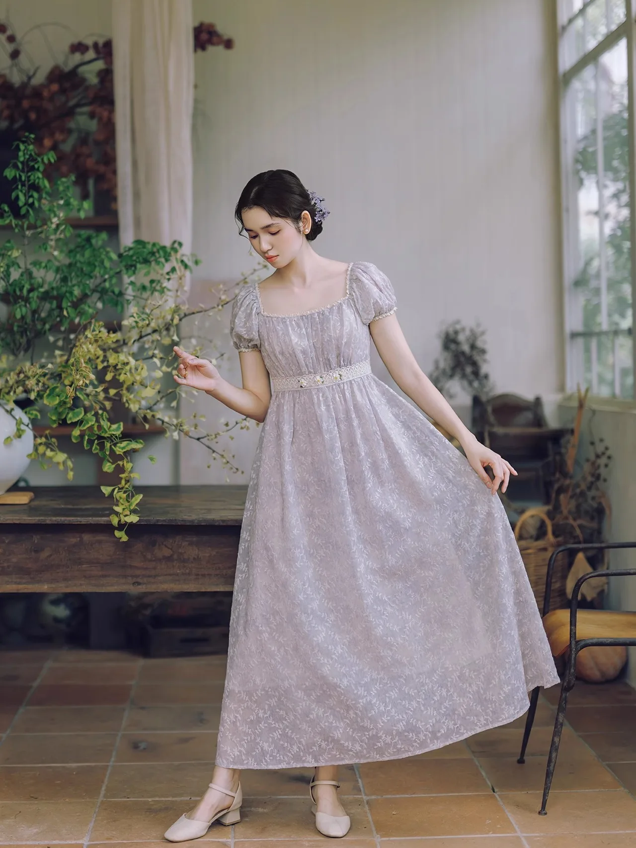 

TIYIHAILEY Women Dress Short Sleeve Long Maxi Ladies S-XL Vintage High Waist 2025 New Lace Patchwork Summer Square Collar