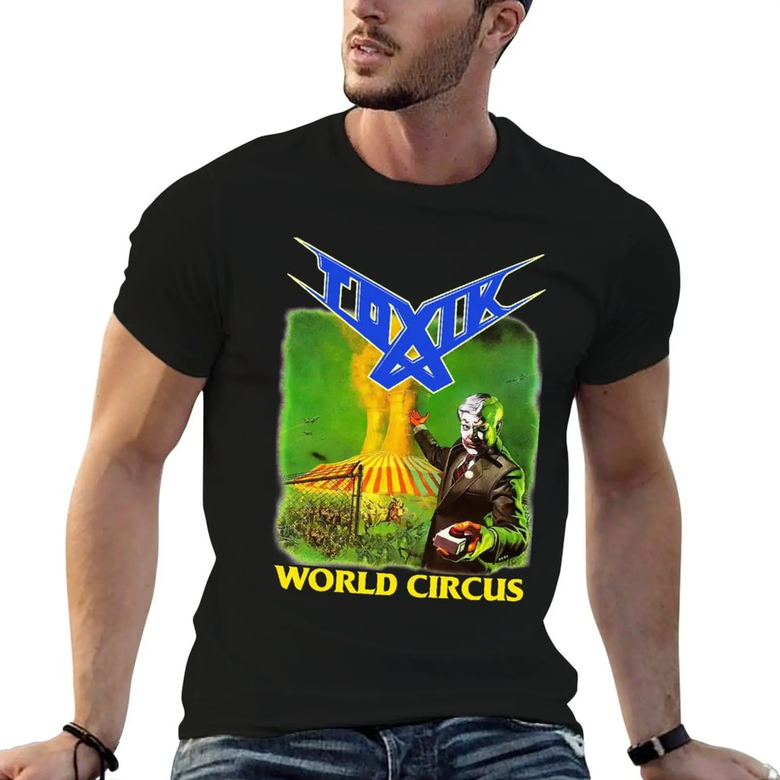 Camiseta con diseño del álbum World Circus de Toxik, camisetas para hombre, camisetas informales para hombre, camisetas gráficas