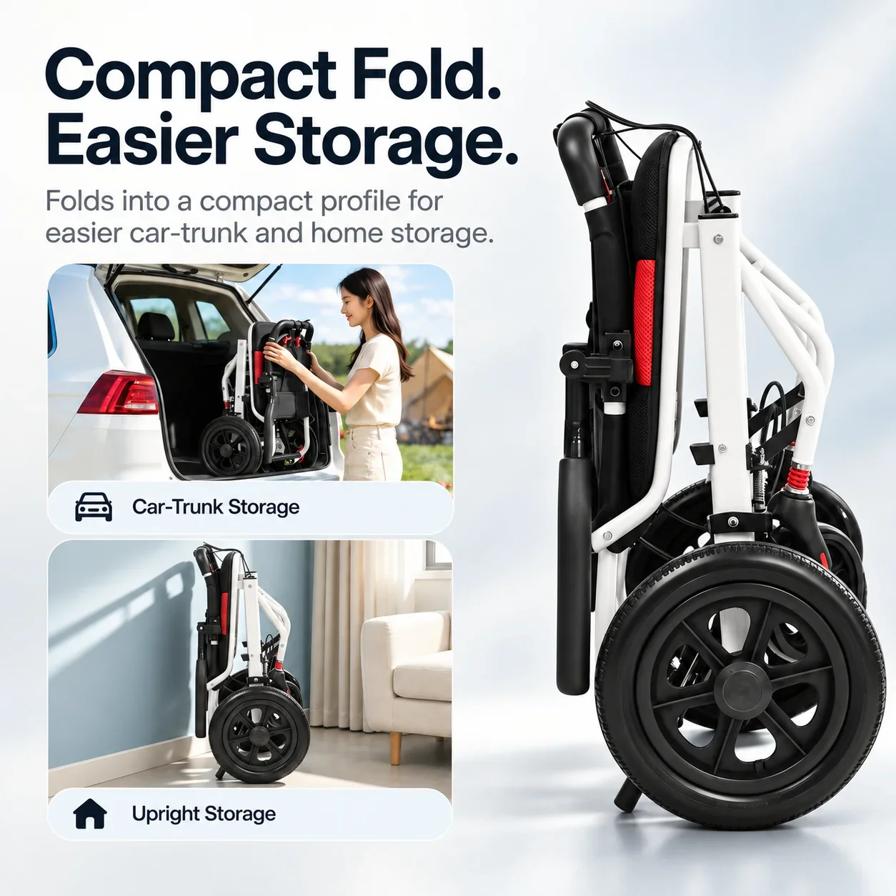 Lightweight Foldable Wheelchair for Adults Elderly Portable Manual Transport Travel Wheelchair Compact 220lb Capacity