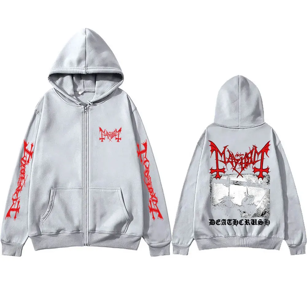 Mayhem Deathcrush Sudadera con capucha con cremallera gráfica para hombre Death Black Metal banda gótica chaqueta con cremallera hombres mujeres