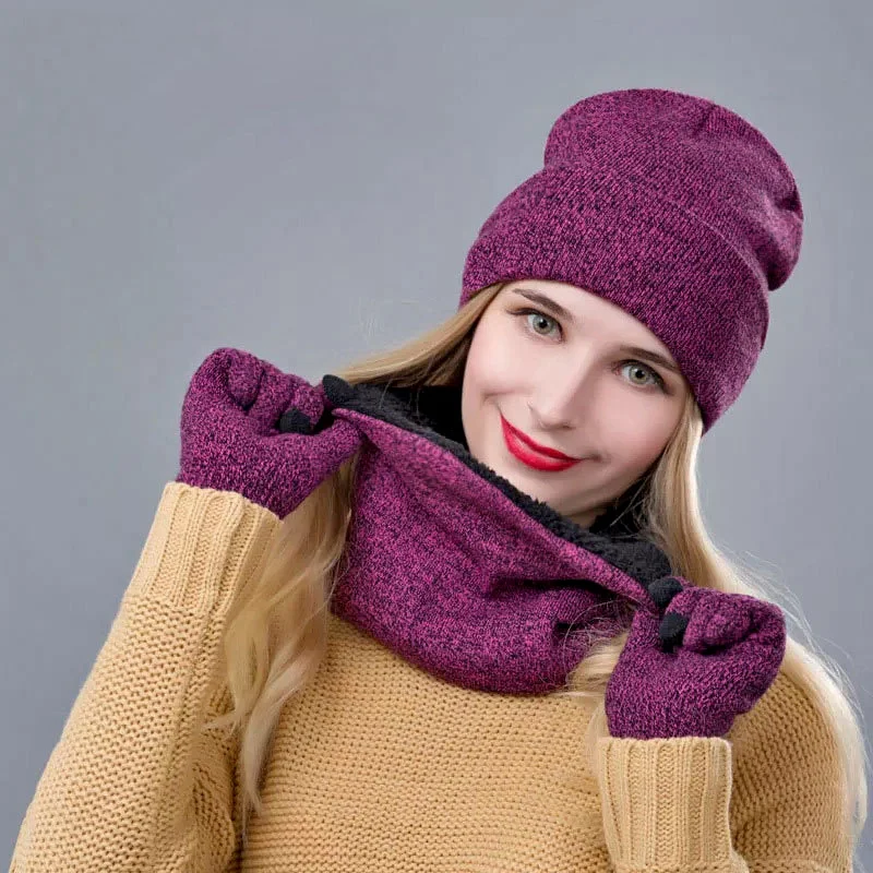 Plus sciarpa di velluto cappello Set di guanti cappelli caldi Touch Screen guanti cappello berretto donna guanti Set berretti Gorras Hombre Bonnet Caps uomo