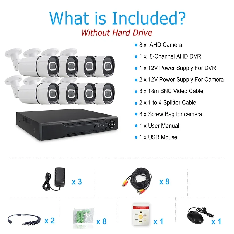 CCTV 보안 8채널 오디오 마이크 DVR 아날로그 카메라 세트 5.0MP AHD 키트 고품질 모션 감지 IR 모바일 PC 원격 제어 공장 가격