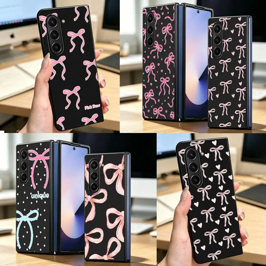 Phone Cover Case for Samsung Galaxy Z Fold 8 Ultra ZFold7 ZFold5 Z Fold 7 6 3 ZFold6 ZFold4 Z Fold8Ultra Pink Polka Dots Bow Art