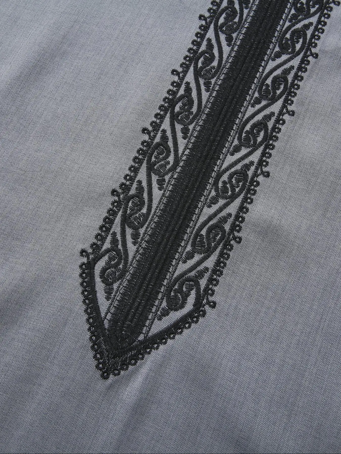 Men's Grey Embroidered round Neck Tunic Robe Traditional Ethnic Style Loose Casual Long Dress for Middle East Africa