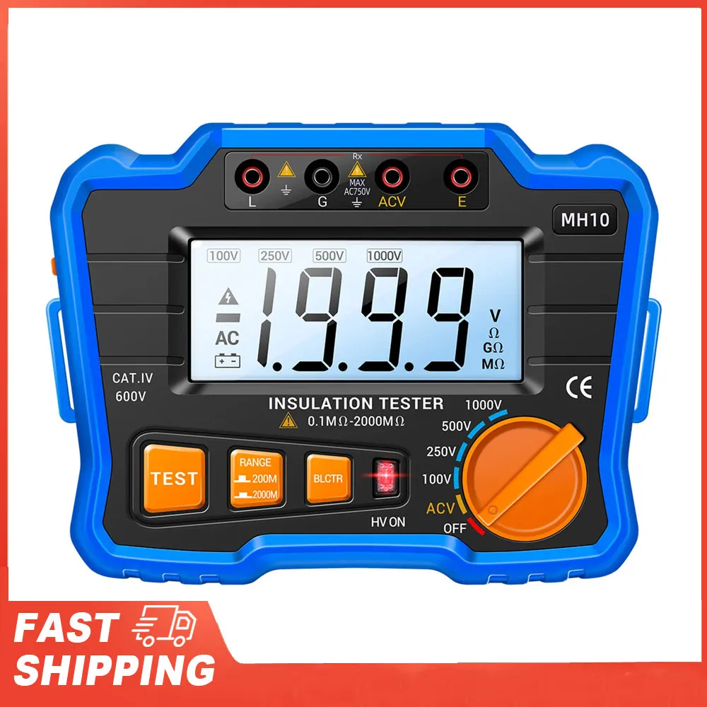 ANENG MH10 digitális megohmmérő, szigetelési ellenállásmérő, 100V/250V/500V/1000V voltmérő, LCD kijelzős multiméter