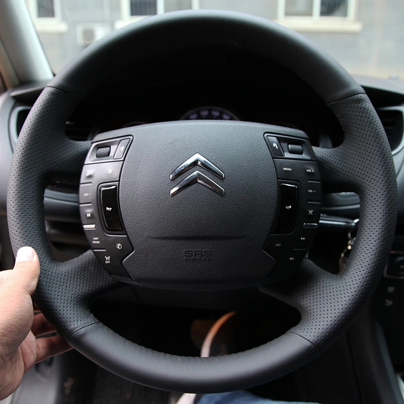 Custom Car Steering Wheel Braid Cover Non-slip Genuine Leather 100% Fit For Citroen C5 Auto Interior Accessories Steering Wrap