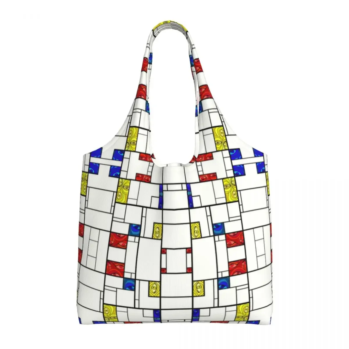 Custom Psychedelic De Stijl Art ร้านขายของชําช้อปปิ้ง Tote กระเป๋าผู้หญิง Piet Mondrian ผ้าใบไหล่กระเป๋านักช้อปความจุกระเป๋าถือ