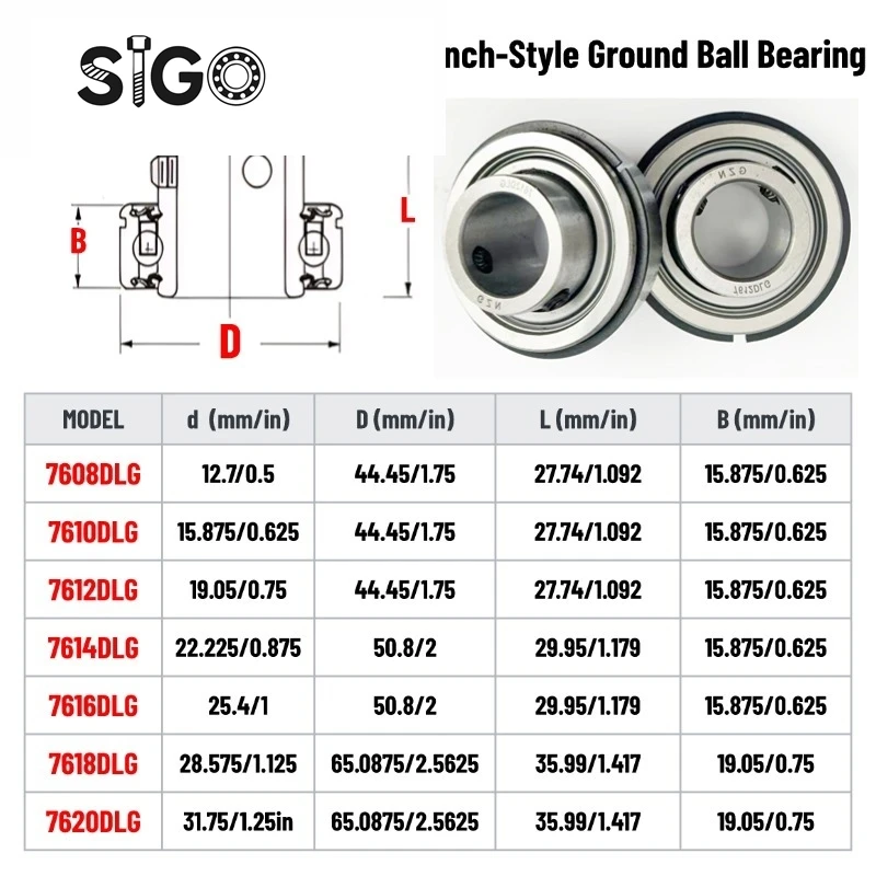 1PCS 7608DLG 7610 7612 7614 7616 7618 7620DLG Heavy-Duty Style Ground Ball Bearing with Extended Inner Ring and Set Screws