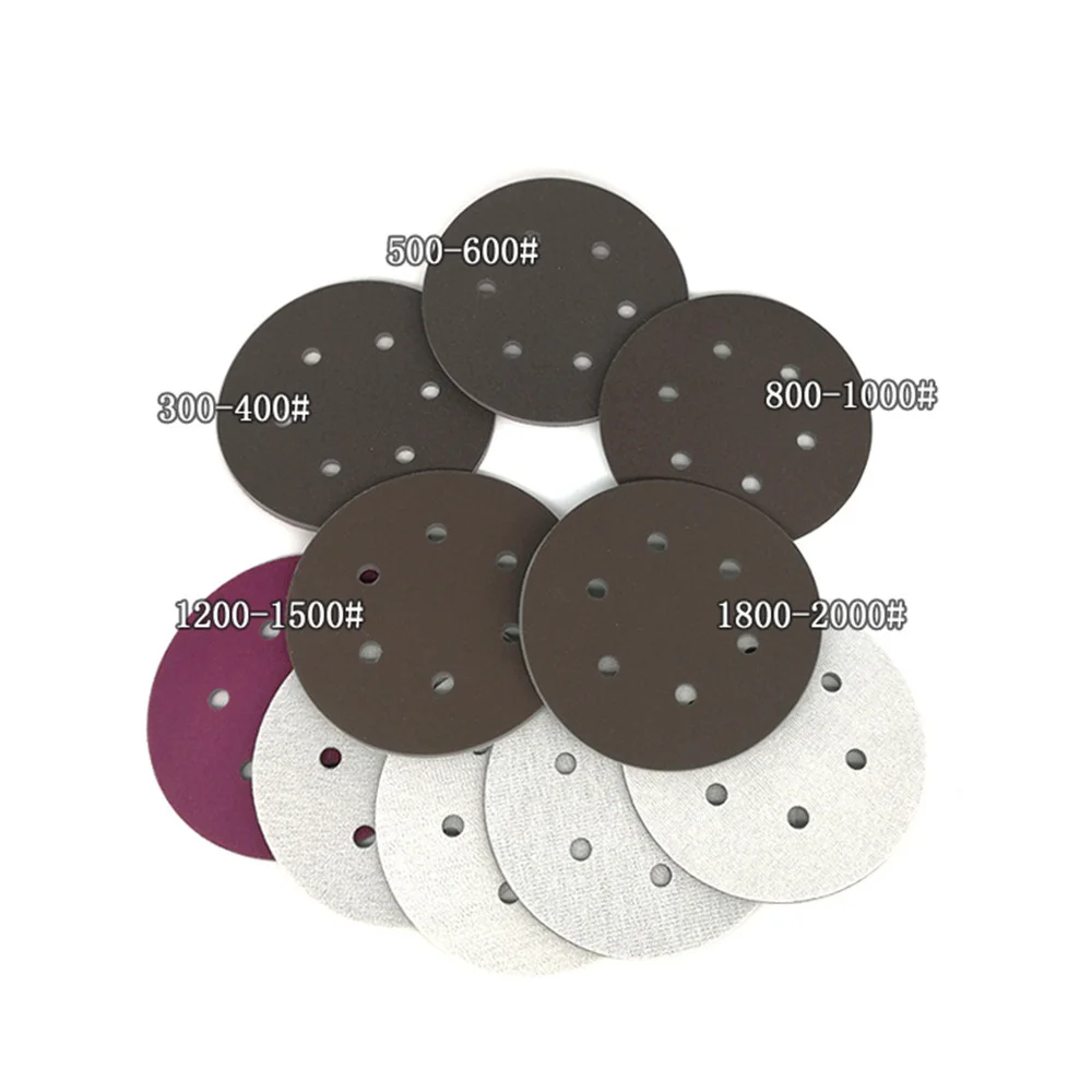 1 Pcs 6 Inch 6 Hole Sponge Disc Red Sandpaper Flocking Aluminum Alloy Mold Line Plastic Parts Sanding 150MM 300-2000 Grit
