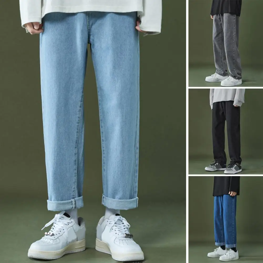 2024New coreano moda uomo Casual Jeans lunghi larghi classico uomo Denim dritto pantaloni a gamba larga tinta unita azzurro grigio nero