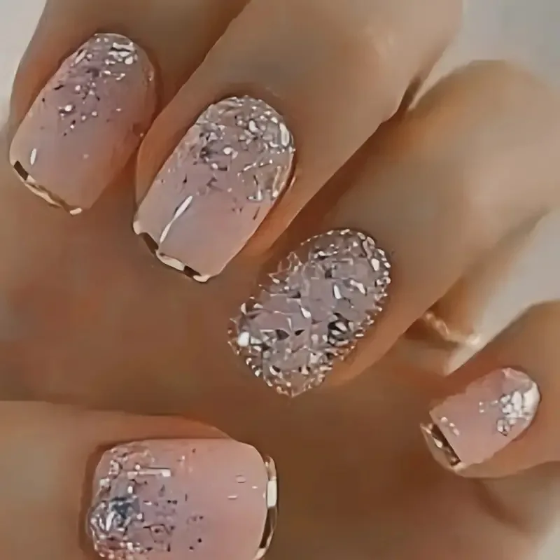 

French Nail Art Patch Line Wear Nail Glitter Powder Flash False Nail 24 Removable