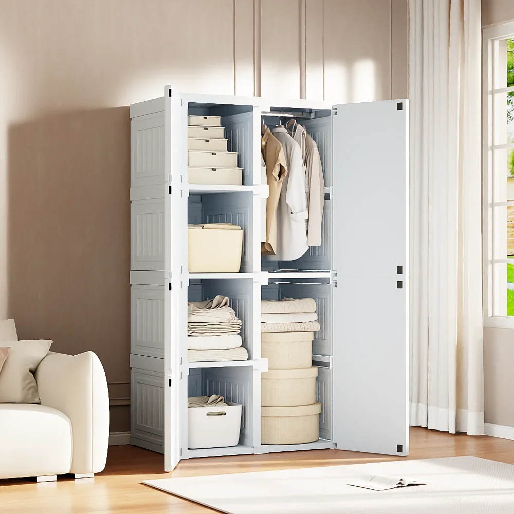 Rosahqnda Tragbarer Kleiderschrank-Organizer für Schlafzimmer, Faltbarer Kunststoff-Kleiderschrank aus ABS-Material, Weiß