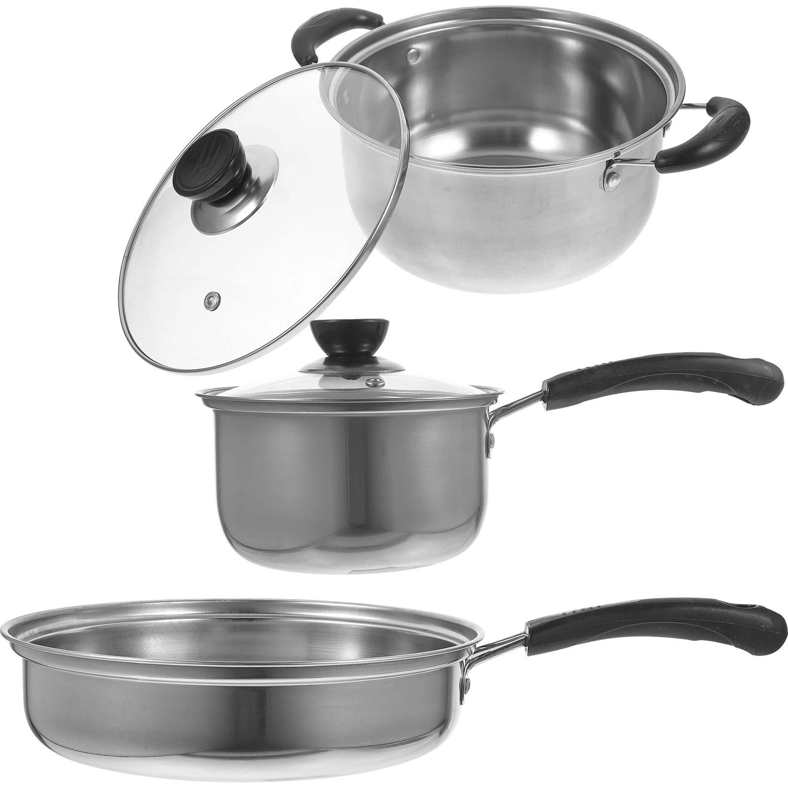 

3 Piece Stainless Steel Cookware Set 16cm Milk Pot 20cm Soup Pot 24cm Frying Pan Hardened Daily Use Stock Pots Saucepans