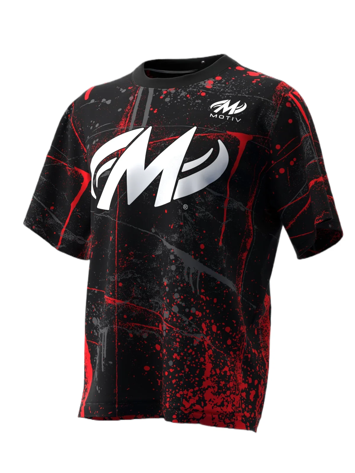 Red Black Bowling Top with Splatter Crack Print, Tough Street Style for Offline Team Bowling Meetups