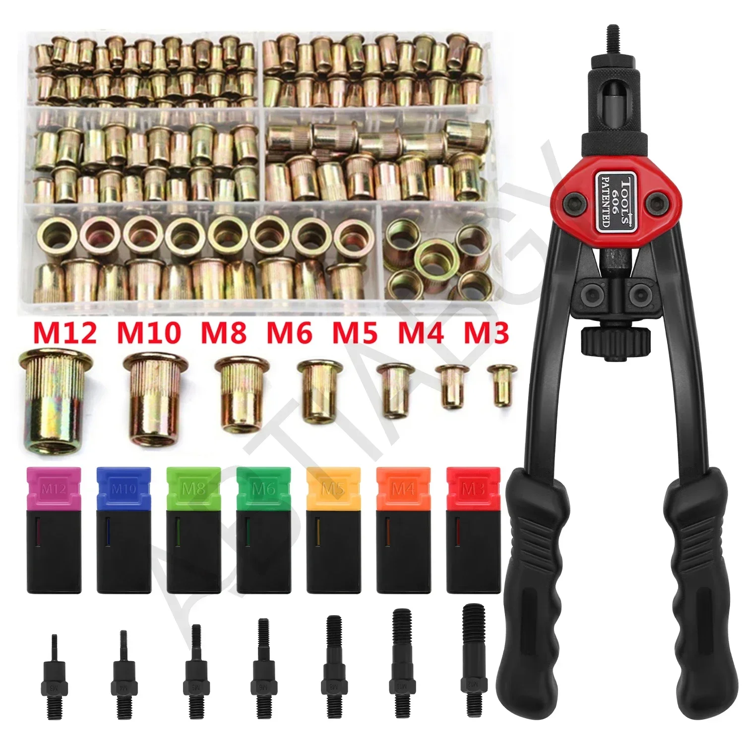 90/220/300PCS M3/M4/M5/M6/M8/M10/M12 Carbon Steel Rivet Nuts or 1PC BT606 Manual Riveter Gun or Rivet Nuts Kit and 1PC Nut Gun