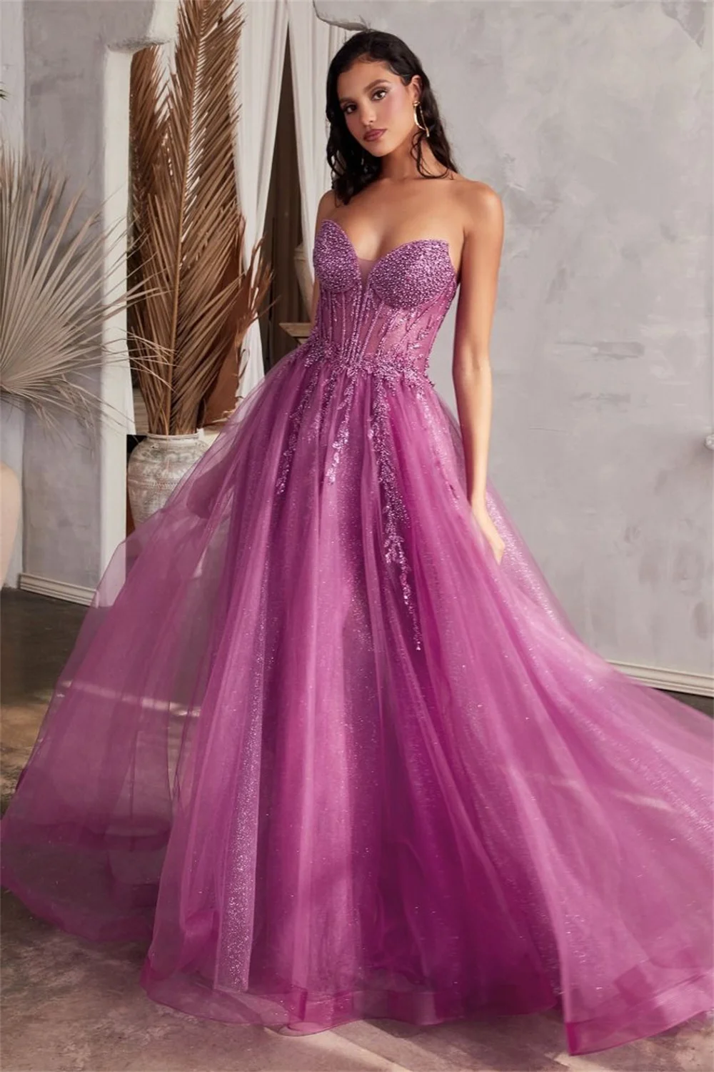 Tulle Sweetheart Sparkly Corset Prom Dresses With Split Lace Appliques Sequins Evening Gowns Sleeveless A-line Long Ball Gowns