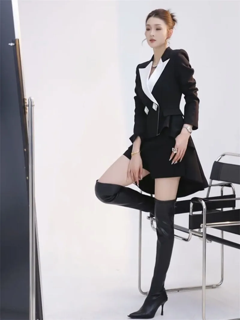 Новый элитный модный дизайн, женский костюм знаменитостей, осенний элегантный тонкий длинный пиджак с длинными рукавами нестандартной формы + шорты, праздничный костюм