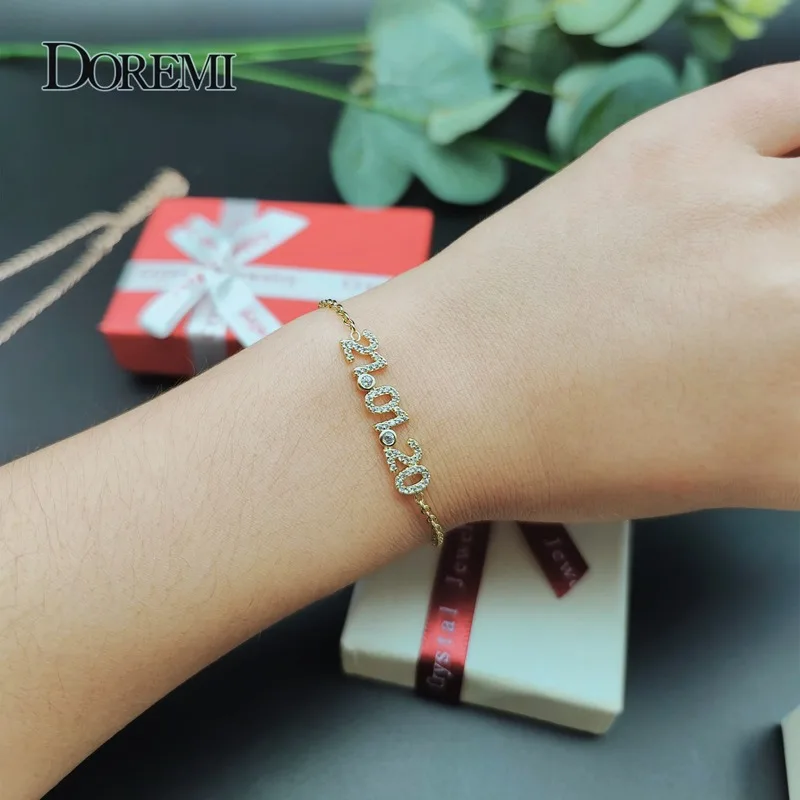 

DOREMI Adjustable Name Bracelets for Women Girl Jewelry Female Gift for Mom Trendy 6MM Letter Zircon Bracelet with Birthstone