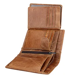 RFID Men Wallets Genuine Leather Coin Pocket Name Customized Men Purse Credit Card Holder Multifunctional Short Male Wallet