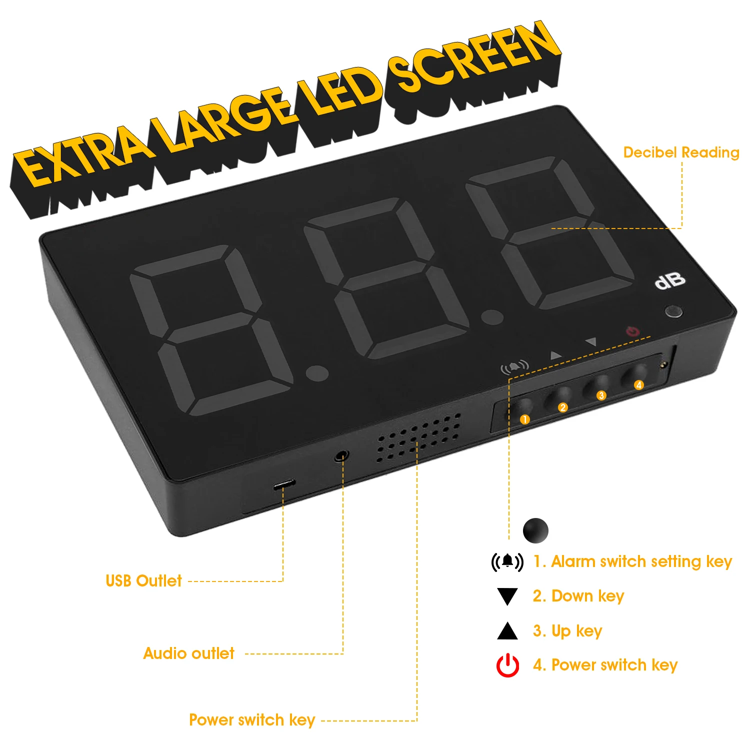 SNDWAY SW-525A Industrial Wall Mount Decibel Meter 30-130dB Sound Level Tester Noise Detector Alarm for Factory Home Office