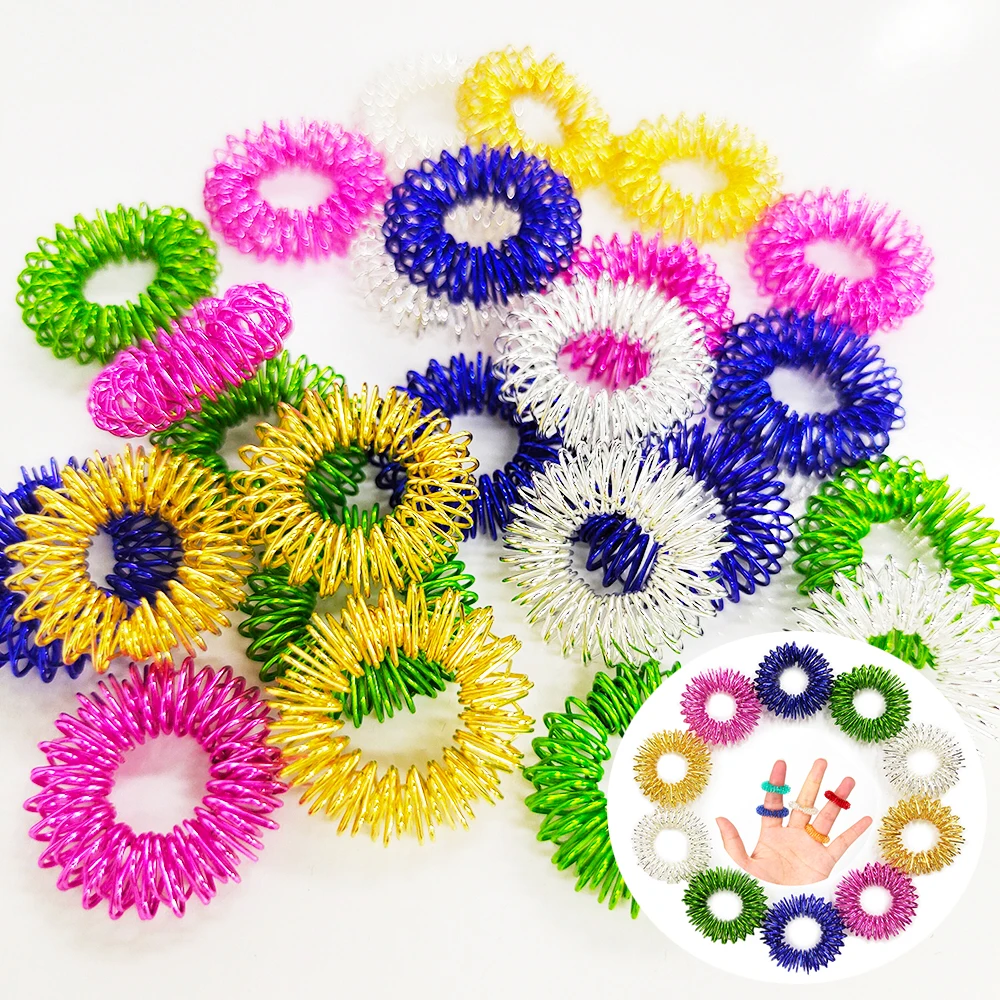 20Pcs Mini Spring Finger Ring Decompression Finger Massager Stress Relief Toy Relax Hand Massage Tool Kids Favor Fun. Toys