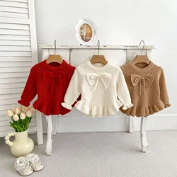 MILANCEL Autumn New Baby Sweater Girls Knit Pullover 0-2Y Toddler Sweet Bow and Ruffle Edge knitwear Tops Baby Girls Clothing