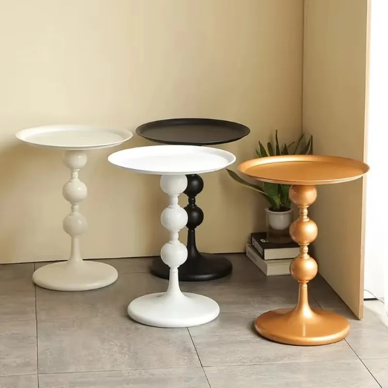 Nordic Modern Small Round Coffee Table with Storage Rack, Side Table for Balcony Living Room Sofa Bedroom Bedside