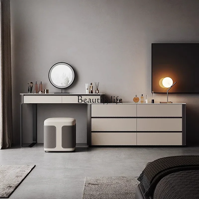 

02Modern cream style white chest integrated high-end corner slate solid wood dressing table