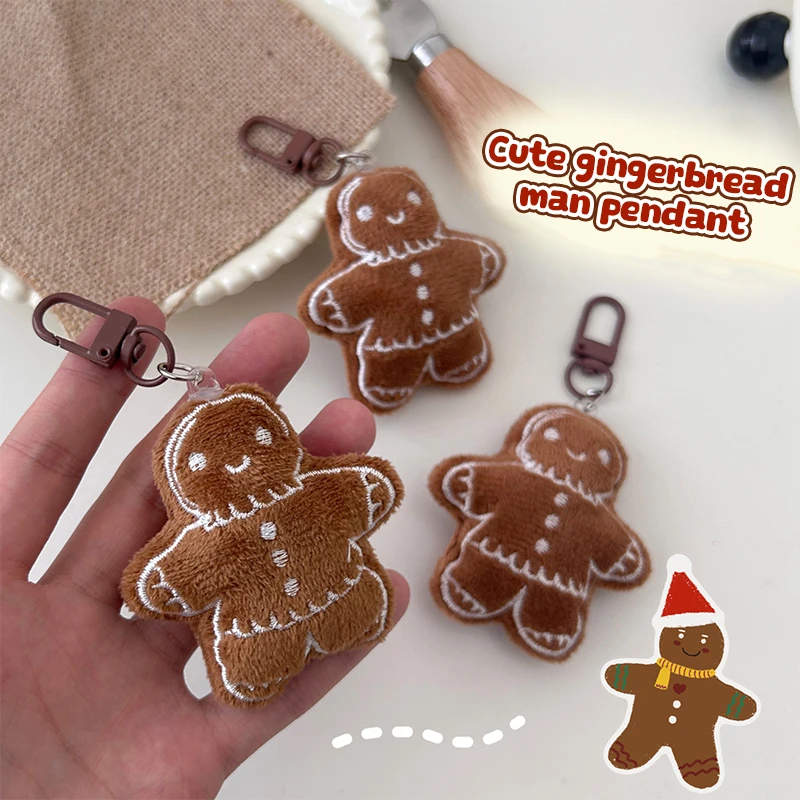 Cute Fabric Gingerbread Man Keychain Christmas Simulation Food Toy Pendant Ins Schoolbag Charm Hanging Accessories Xmas Gift