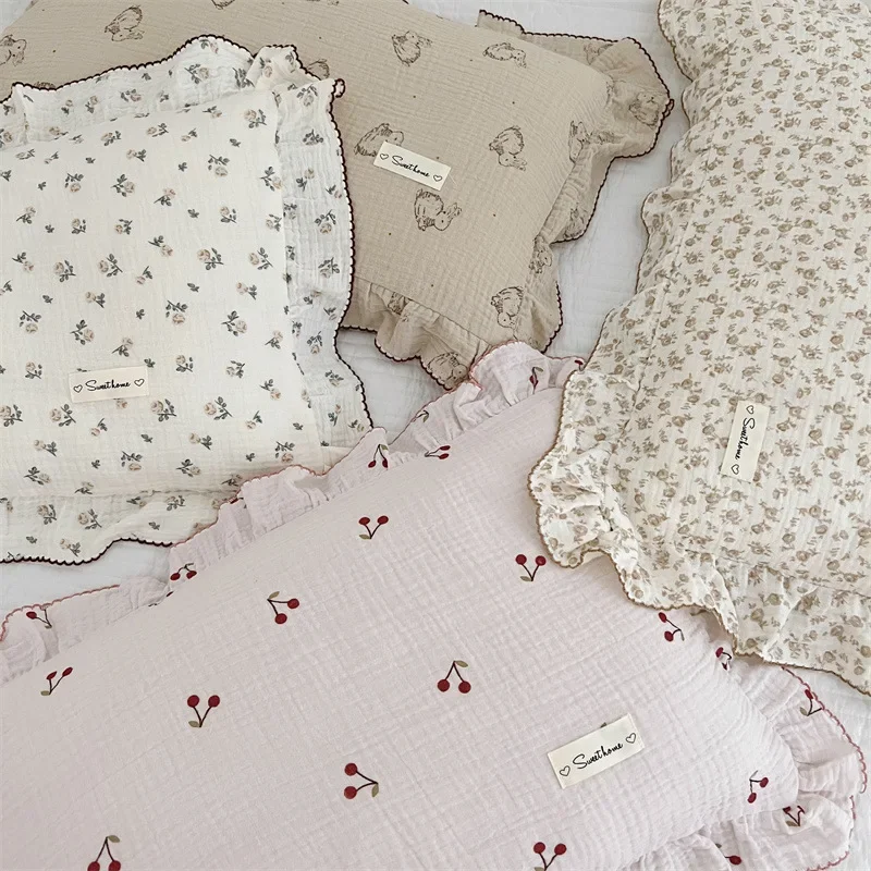 Baby Pillowcase Floral Print Cotton Muslin Newborn Pillow Case Pillow Cover for Baby 30x50cm 48x74cm