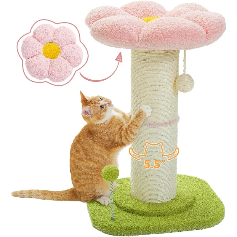 

Flower Cat Scratching Post, Small Cat Tree, Scratcher for Indoor Cats with Super Thick Scratching Post [Dia=5.5''], Remo