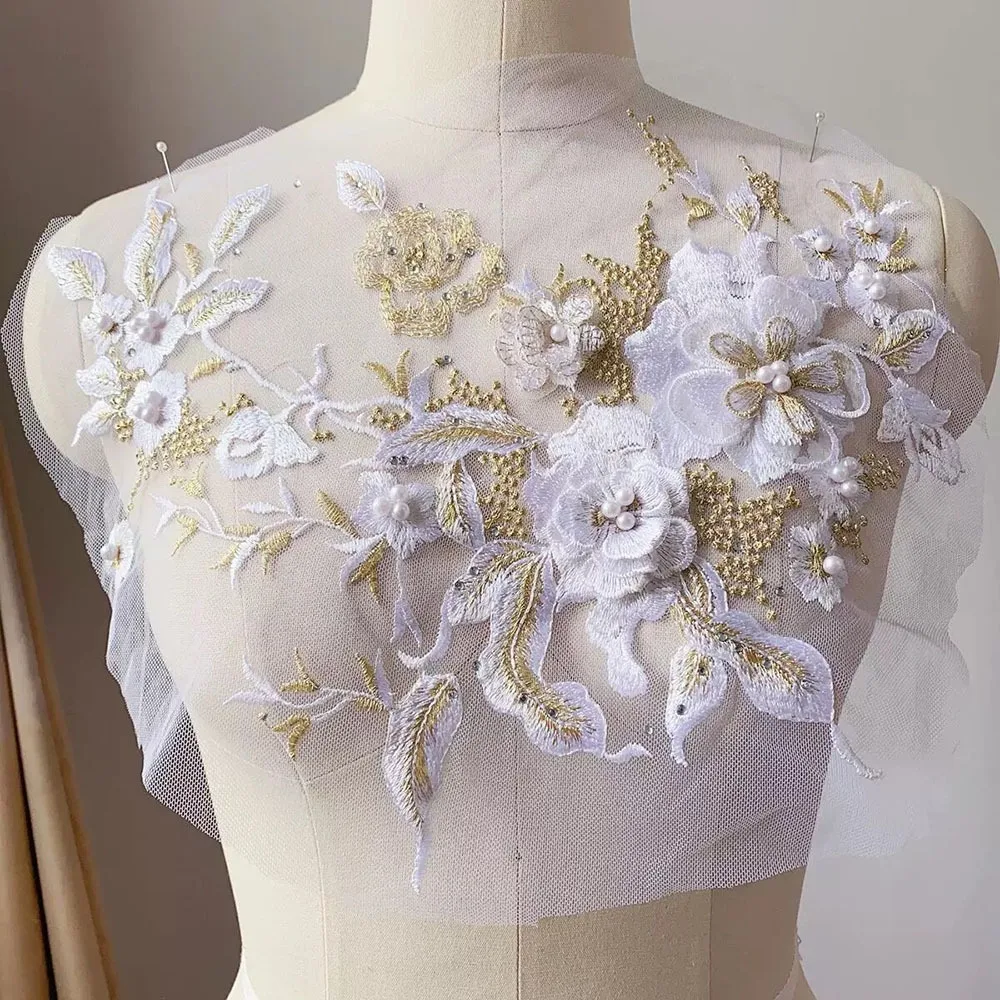 

Fashion Elegant Colorful Sequined Embroidery Patches 3D Flower DIY Embroidered Floral Patches Lace Fabrics Applique Wedding