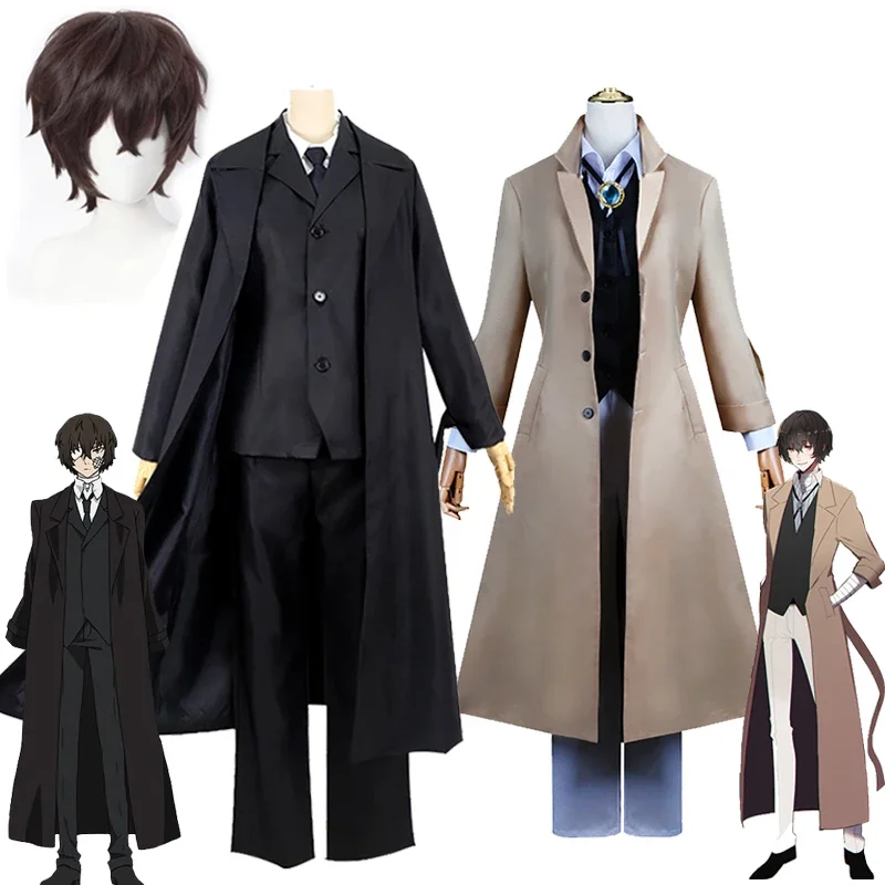 

Anime Bungo Stray Dogs Dazai Osamu Cosplay Costumes Long Coat Shirt Uniform Suits Wig Adult Wen Halloween Cosplay Costume Outfit