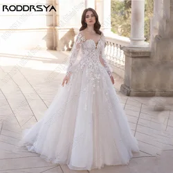 RODDRSYA Prinzessin Hochzeitskleid für Frauen Bubble Manschett O Collar Braut KleiRoddrsya Prinzessin Brautkleider für Frau Puff ärmel rücken freie O-Ausschnitt Brautkleider Spitze Applikation A-Linie Vestidos de Novia
