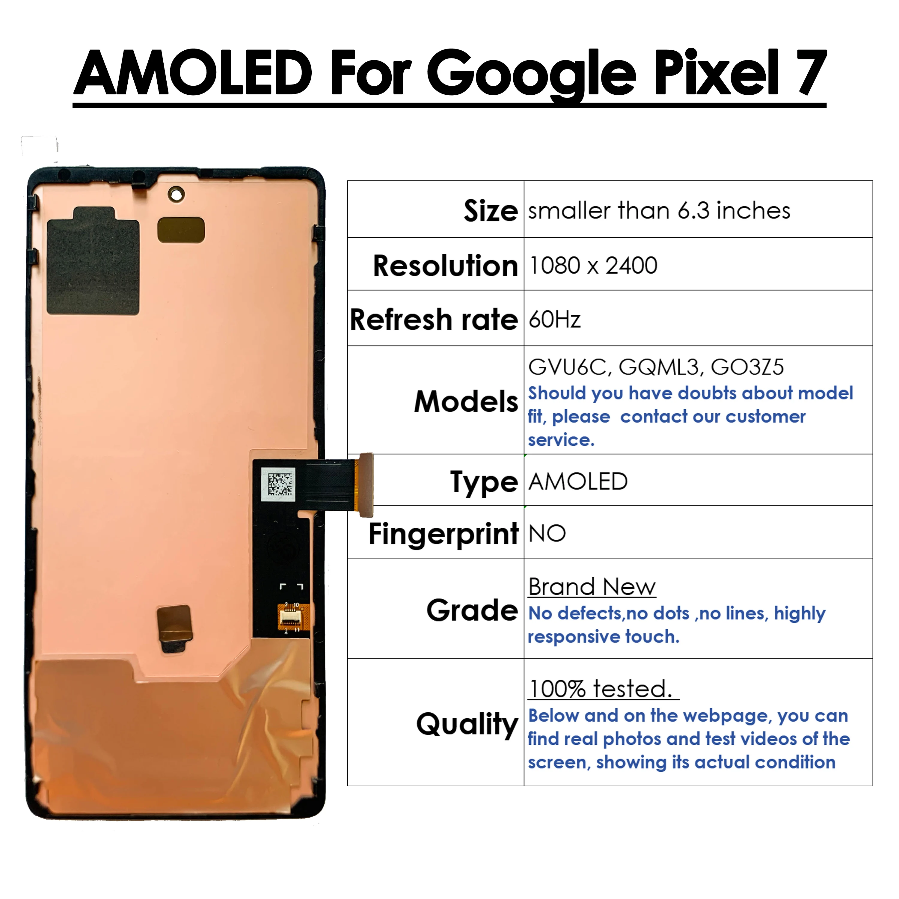 AMOLED For Google Pixel 7 LCD Display GVU6C, GQML3, GO3Z5 Digitizer Assembly Touch Screen Replacement Repair Wholesale