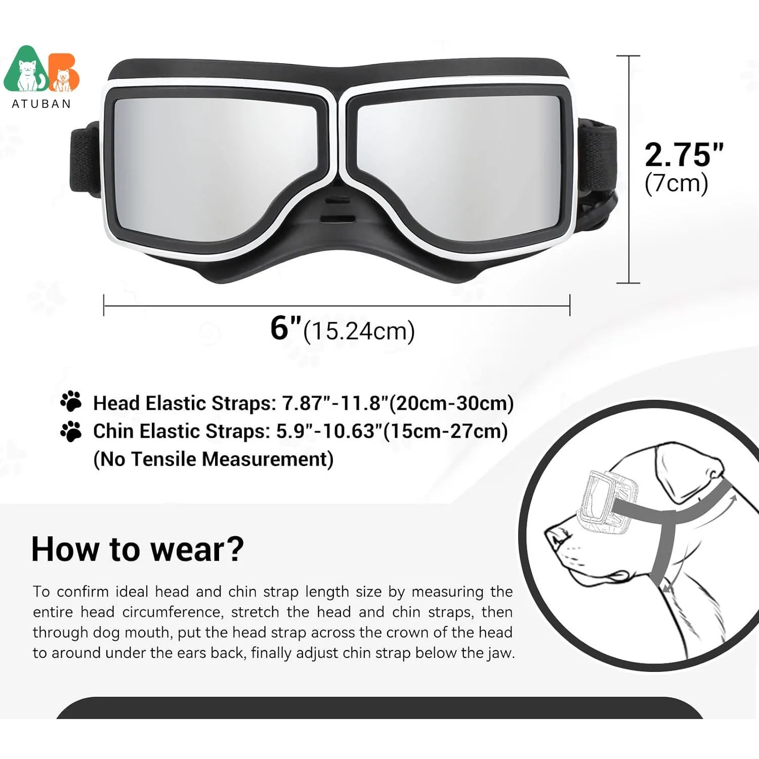 ATUBAN Dog Sunglasses Medium Large Breed Dog Goggles UV Protection Motorcycle Dog Eye Protective Windproof Anti-Dust Snowproof