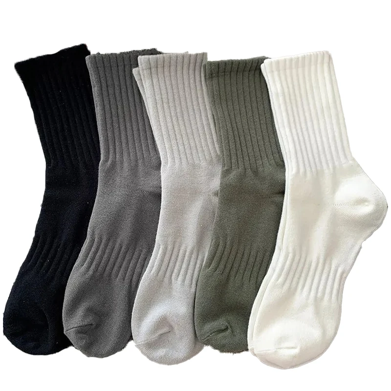 New 5 Pairs Cool Men Black White Warm Socks Set Autumn Winter Male Solid Color Sport Short Socks For Men Dropshipping