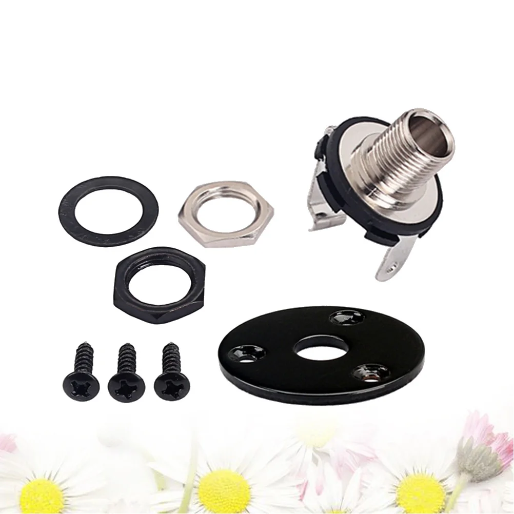 

Black 6.35Mm Round Output Jack Socket With Screws For Electric Bass Acoustic Guitar Replacement Durable Guitar Input Jack